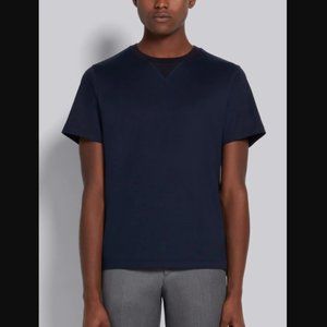 NEW! THOM BROWNE RWB TIPPING STRIPE SHORT-SLEEVE T-SHIRT - NAVY BLUE - SIZE 1(S)